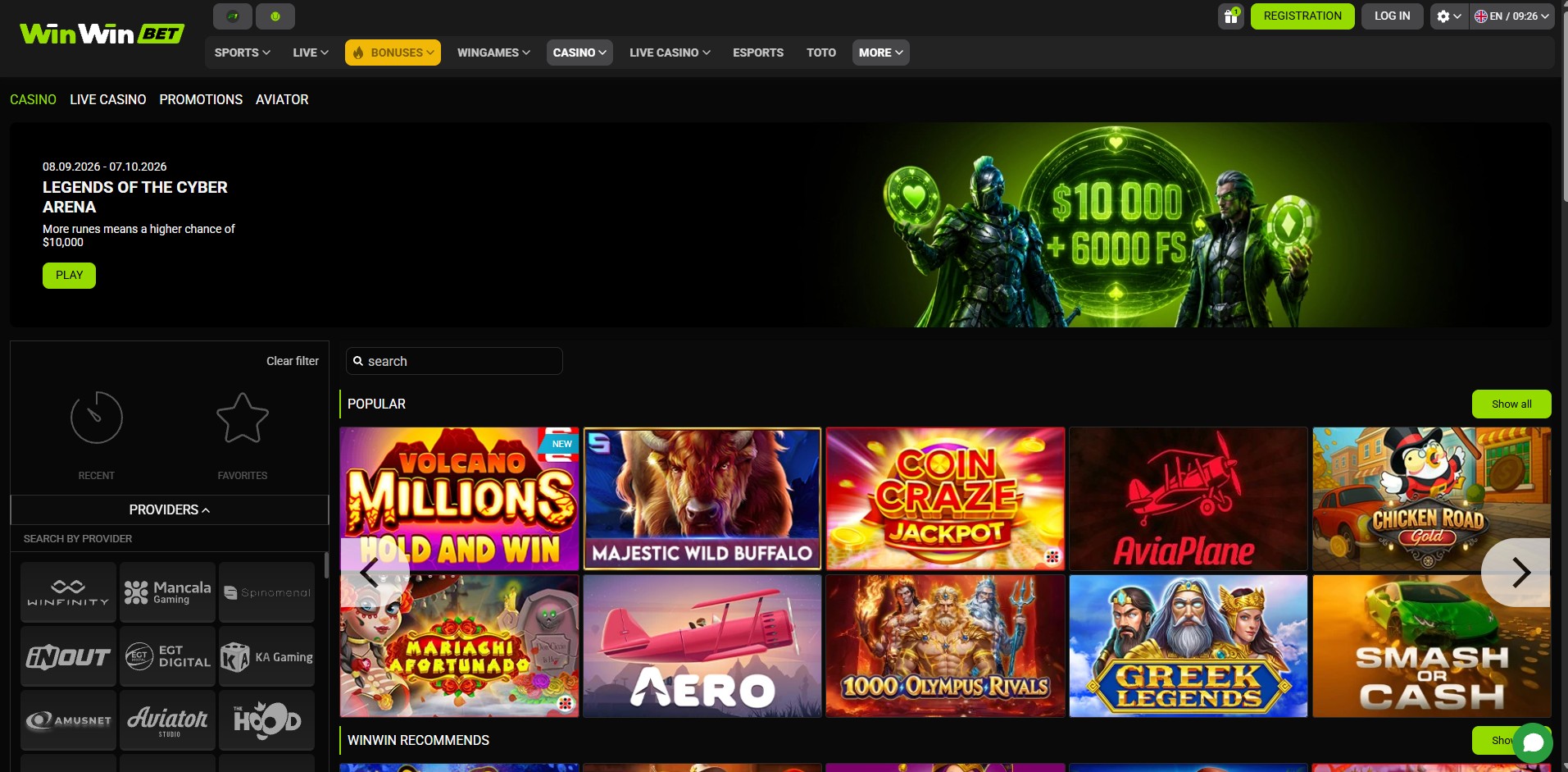 WinWinBet Casino Screenshot 1