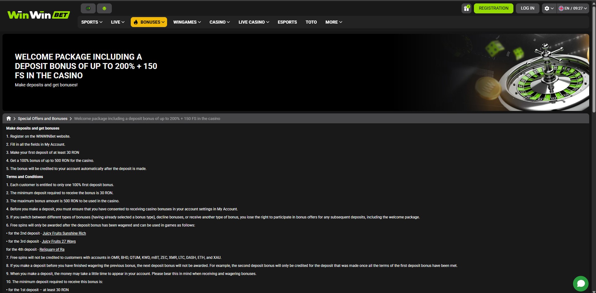 WinWinBet Casino Screenshot 2