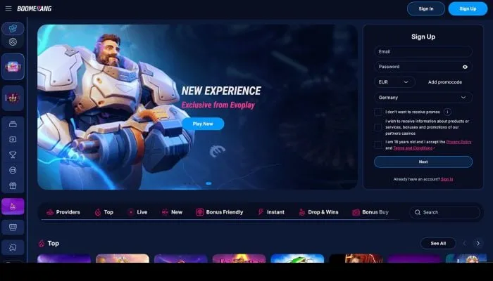 Boomerang-bet.io Casino Review Header