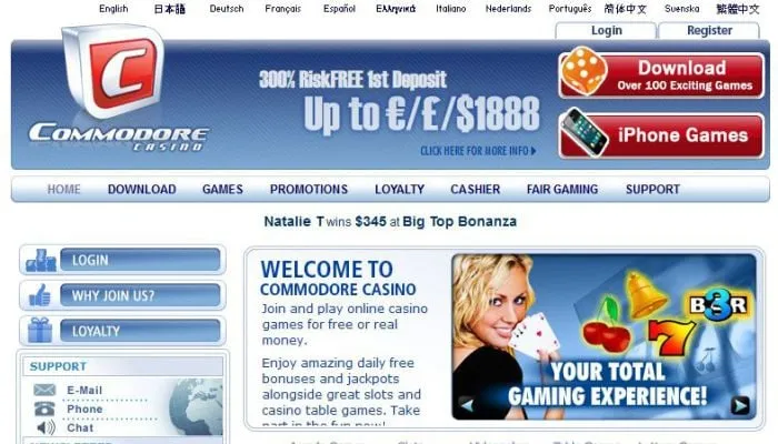 Commodore Casino Review Header