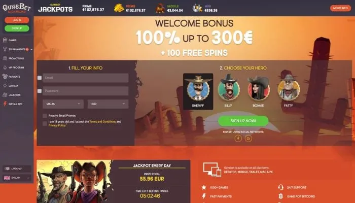Gunsbet Casino Review Header